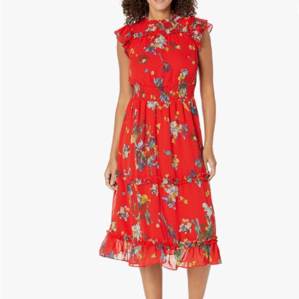 CeCe Chiffon Smocked Midi Dress - Size XL